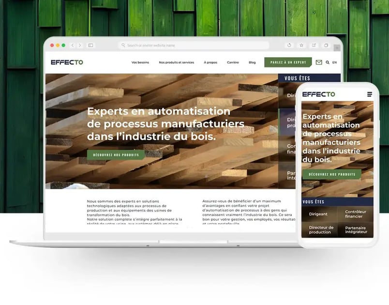 View of Effecto's website, as seen on a laptop and cellphone