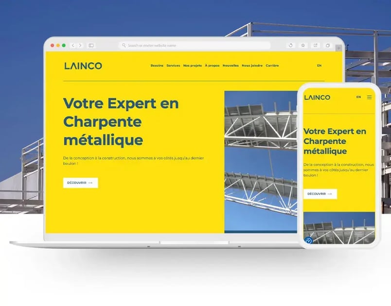 View of Lainco's website on a laptop and cellphone