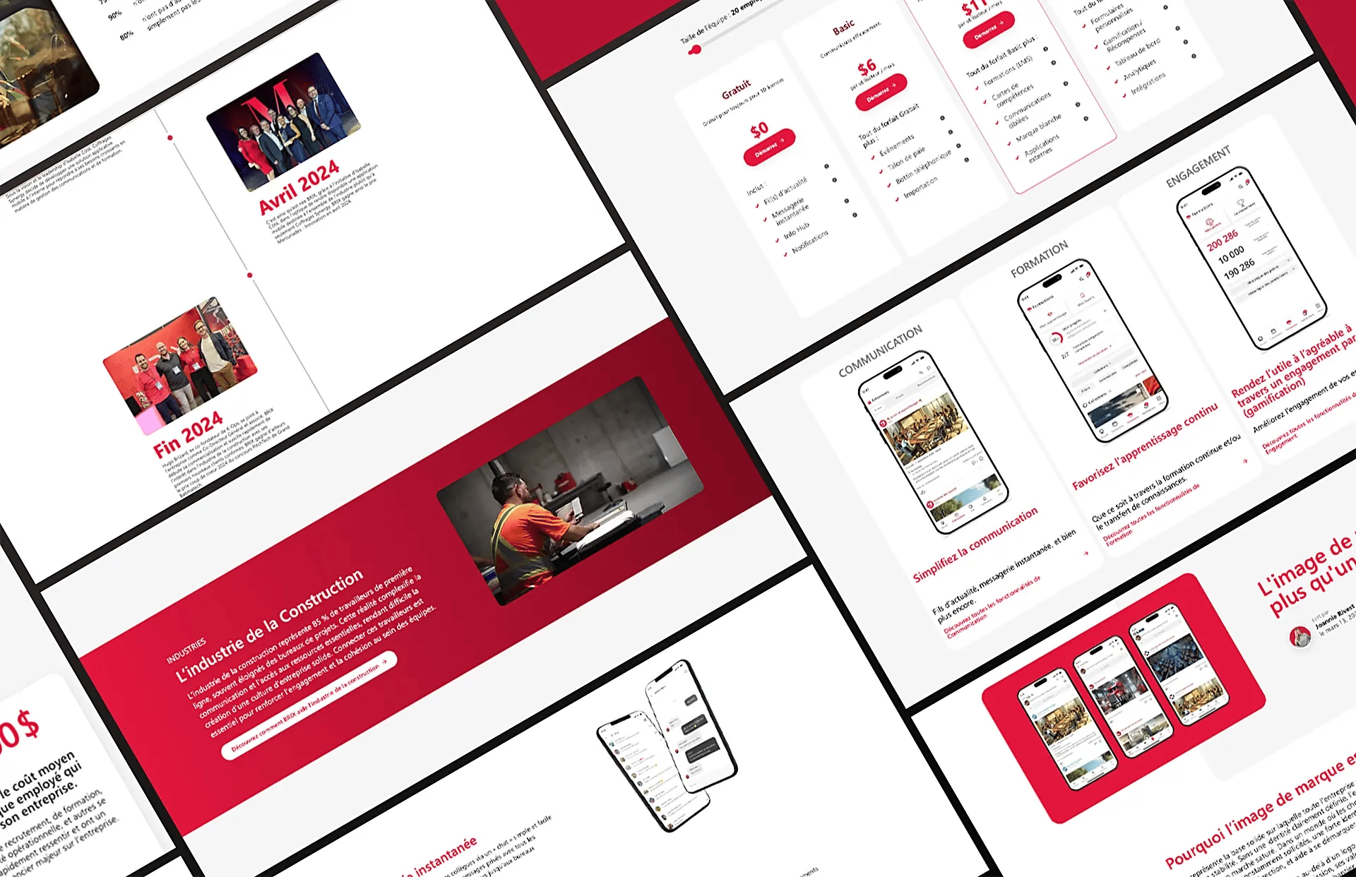 Aperçu de différents modules du site
