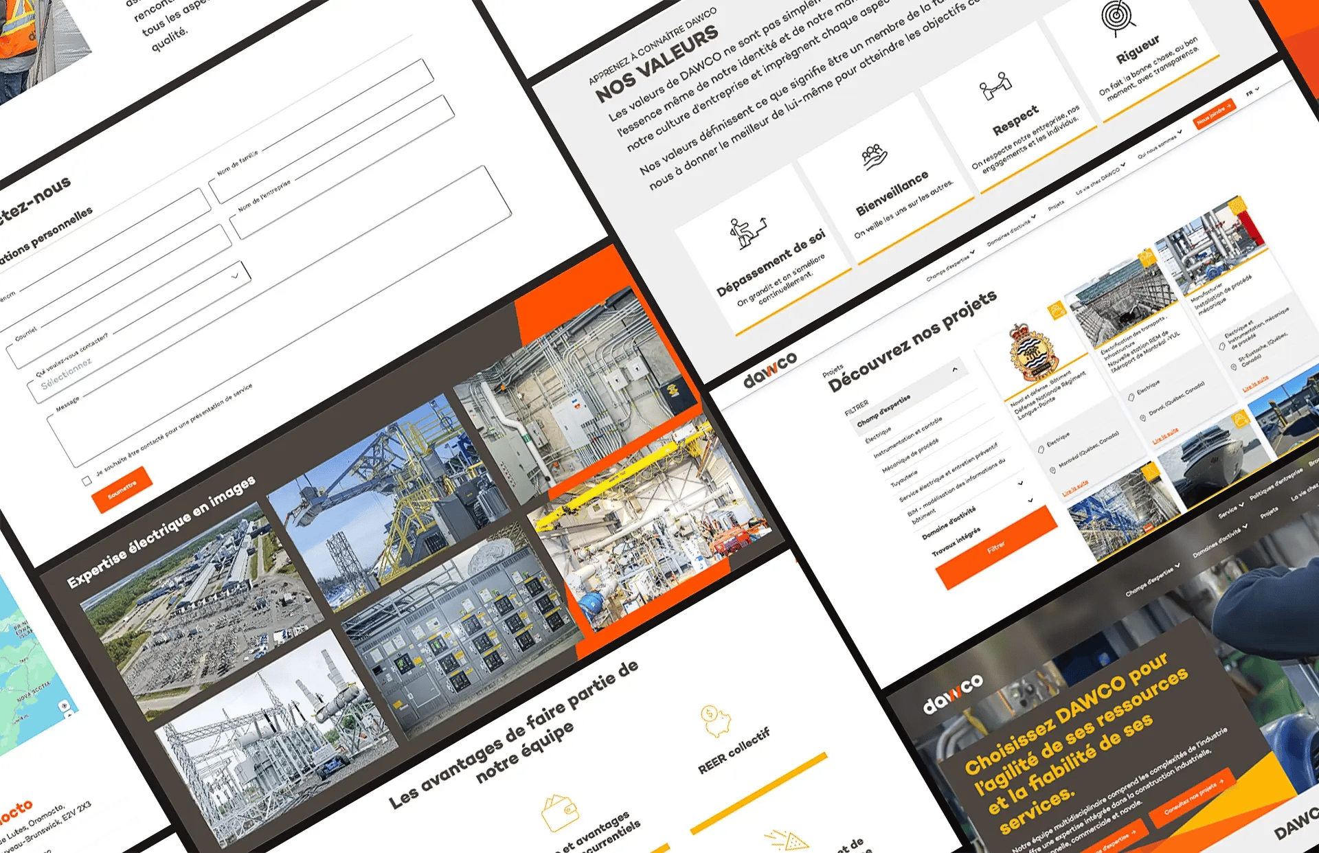 Preview of various website blocks